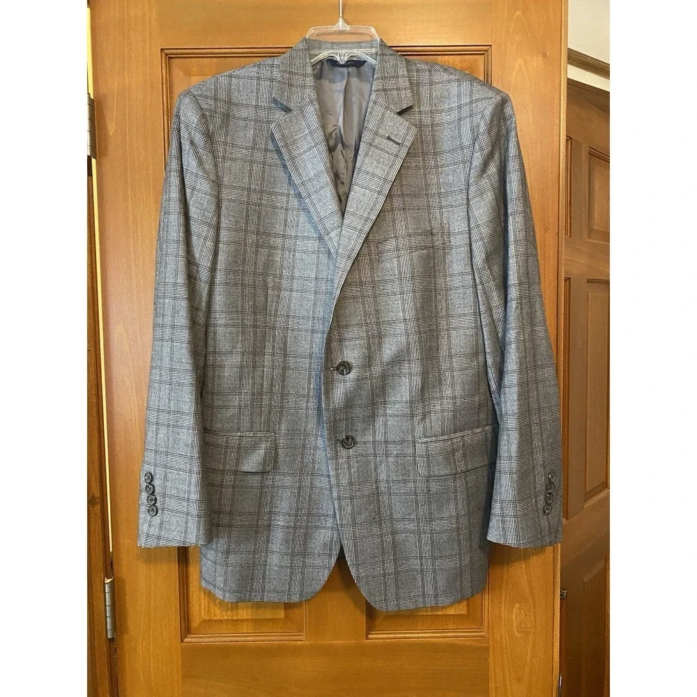 Brooks Brothers Sports Coat 42R Gray Plaid Jacket Fitzgerald 100% Wool Blazer